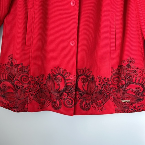 NWOT DESIGUAL Women’s Red Embroidered Overcoat Jacket EU 48 (XXL) - Picture 12 of 15